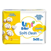 Uni Baby Soft Clean Organik Pamuk Özlü Islak Mendil 3X52 Adet - 1