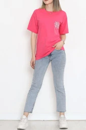 Baskılı Duble Kol Tişört Pembe - 16529.1567. - 4