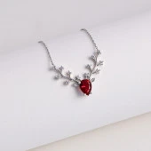 Gümüş Pazarım Yakut Renkli Tasarım Gümüş Kolye - 1