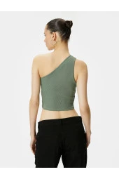 Tek Omuz Crop Atlet Pencere Detaylı Ribanalı Pamuklu - 4
