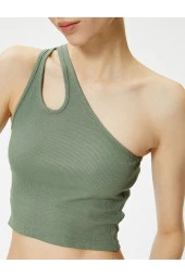 Tek Omuz Crop Atlet Pencere Detaylı Ribanalı Pamuklu - 5