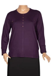 Cimariva Kadın Gaye Büyük Beden Süs Cep Kapaklı Mürdüm Bluz thumbnail 1