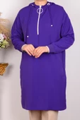 Armine 24YT461 Mor Kadın Rahat Kesim Kapüşonlu Yarı Fermuarlı Kolları Ribanlı Krep Kumaş Tunik - 1