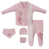 NECİXS REYES ÇİÇEK DESENLİ 5 PARÇA KIZ BEBEK TAKIM - 1