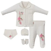 NECİXS REYES ÇİÇEK DESENLİ 5 PARÇA KIZ BEBEK TAKIM - 2