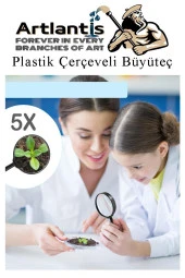 Büyüteç 90 mm 1 Adet 5x Plastik Sap Çerçeveli Büyüteç Merçek Okul Büro Ofis - 4