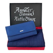 Anneler Günü Lacivert Penye Şal Karlino Deri Cüzdan - 4