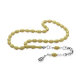 Nipora Kararmaz Metal Arnavut Zincir Püsküllü Arpa Kesim Hardal Rengi Bilek Boy Ateş Kehribar Tesbih - 1