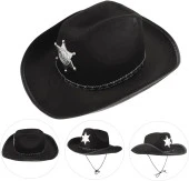 Lüks Şerif Kovboy Şapkası Siyah 38x26 cm thumbnail 2