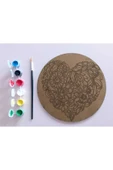 dudu ahşap AHŞAP MANDALA 20x20 cm DAİRE MDF üzerine UV baskı modeller- KALP DESENLİ Mandala Set Boyama - 2
