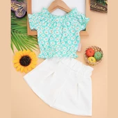 NAZAR PAPATYA DESENLİ DOKUMA ŞORTLU KIZ ÇOCUK TAKIM thumbnail 1