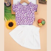 NAZAR PAPATYA DESENLİ DOKUMA ŞORTLU KIZ ÇOCUK TAKIM thumbnail 2