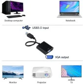 USB 3.0 To Vga Çevirici Dönüştürücü Adaptör Monitör Kablosu Ekran Yansıtıcı Kablo Aparat - 3
