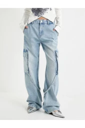 Straight Jean Kargo Kot Pantolon Geniş Düz Paça Cepli Pamuklu - Nora Jean thumbnail 3