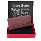 Anneler Günü Bordo Cüzdan Siyah Penye Şal Set - 1