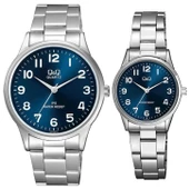 Q&Q QC202J003Y Lacivert Gümüş Rakamlı Sevgili Çift Kol Saatleri - 1