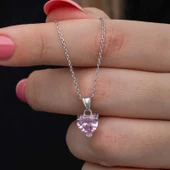 Gümüş Pembe Taşlı Kalpli Kadın Kolye thumbnail 5