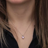 Gümüş Pembe Taşlı Kalpli Kadın Kolye thumbnail 3