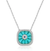 Gümüş Rodyum Kare Camgöz Nazar Bayan Kolye thumbnail 1