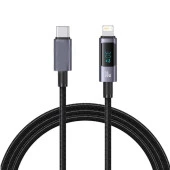 ScHitec PD30W Type-C to Lightning Dijital Göstergeli Örgülü Hızlı Şarj Data Kablosu Siyah thumbnail 1