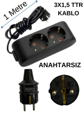 Avarson (2'Li) İkili Priz Topraklı Kablolu Siyah (3x1,5 TTR) 1 (Bir) Metre thumbnail 1