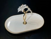 BROŞ 25X15 CM KULPLU OVAL PORSELEN SERVİS ALTIN - 1