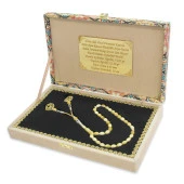 Nipora Özel Premium Kutulu 1000 Ayar Kazaz Püsküllü Arpa Kesim Yedek İmameli King Seccer Sarı-Beyaz Hareli Damla Kehribar Tesbih thumbnail 2