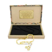 Nipora Özel Premium Kutulu 1000 Ayar Kazaz Püsküllü Arpa Kesim Yedek İmameli King Seccer Sarı-Beyaz Hareli Damla Kehribar Tesbih thumbnail 3