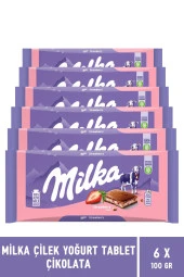 Milka Çilekli Yoğurtlu Tablet Çikolata 100 gr - 6 Adet - 1