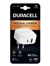 Duracell 30W 4X Hızlı Şarj Başlığı ( USB-A,USB-C ) - Beyaz - 1