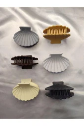 Deniz Kabuğu Istiridye Desenli Kadın Mandal Toka 6'li Set - 3