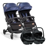 Baby2go Tulipa Cabin Otomatik Katlanan İkiz Travel Bebek Arabası / Siyah Mavi - 1
