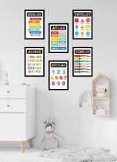 Çocuk Odası Tablo 6 Parça Eğitici Renkler Sayılar Harfler Günler Vb Duvar Tabloları Mdf , Çerçeve Görünümlü Çoçuklar İçin Renkli Dekoratif Hediyelik 6 Parça 13x17 Cm - 1
