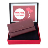 Anneler Günü Bordo Deri Cüzdan-Siyah Penye Şal Hediye Seti - 1