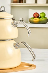 Erva Emaye İndüksiyon Tabanlı Çaydanlık Krem - 3