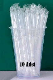 10 Adet Bubble Tea Pipeti, Şeffaf Pipet, Büyük Pipet, Kalın Sivri Uçlu Pipet - 1