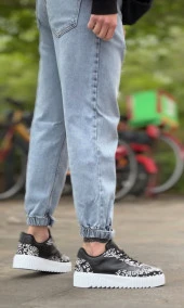 BA0802 BOA Gotik Desenli Siyah Beyaz Yüksek Taban Erkek Günlük Ayakkabı thumbnail 1