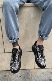 BA0802 BOA Gotik Desenli Siyah Yüksek Taban Erkek Günlük Ayakkabı thumbnail 2