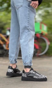 BA0802 BOA Gotik Desenli Siyah Yüksek Taban Erkek Günlük Ayakkabı thumbnail 5