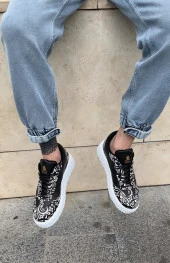 BA0802 BOA Gotik Desenli Siyah Beyaz Yüksek Taban Erkek Günlük Ayakkabı thumbnail 4