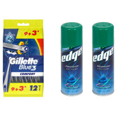 Gillette Blue3 Comfort Tıraş Bıçağı 12'li + Edge Tıraş Jeli Normal Ciltler İçin 2x198gr - 1