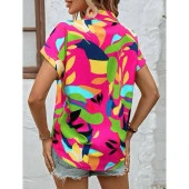 Lucky Life Lucky Life Kadın MossKrep Kumaş Kısa Kol Çiçek Desenli Gömlek - 3