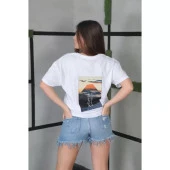 Lucky Life Unisex Bisiklet Yaka Baskılı Oversize T-Shirt- Beyaz - 1