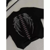 Lucky Life Unisex Taşlı Bisiklet Yaka T-Shirt - Siyah - 3