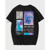 Lucky Life Unisex Baskılı Oversize T-Shirt - Siyah - 2