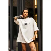 Lucky Life Unisex Bisiklet Yaka Baskılı Oversize T-Shirt - Beyaz - 2