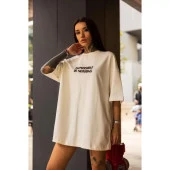 Lucky Life Unisex Bisiklet Yaka Baskılı Oversize T-Shirt - Beyaz - 2
