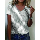 Lucky Life Kadın Kısa Kollu V Yakalı Renkli Geçişli Baskılı Süprem Bluz - 2