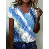 Lucky Life Kadın Kısa Kollu V Yakalı Renkli Geçişli Baskılı Süprem Bluz - 2