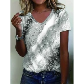 Lucky Life Kadın Kısa Kollu V Yakalı Renkli Geçişli Baskılı Süprem Bluz - 3